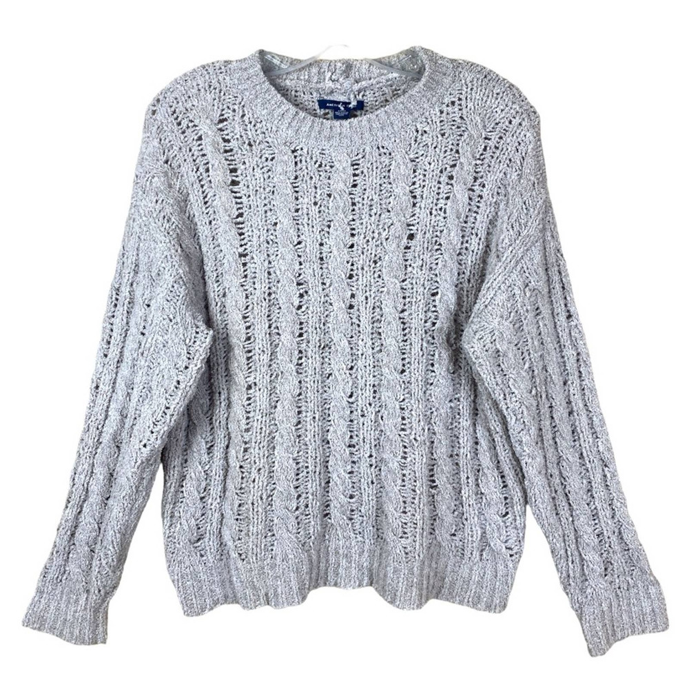AMERICAN EAGLE WOMEN’S SWEATER OPEN KNIT CABLE SIZE S LONG SLEEVES CREW NECK